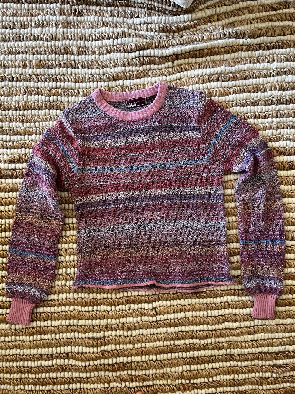 VINTAGE Striped Multicolor Crewneck Sweater - Lightweight Layering Pullover